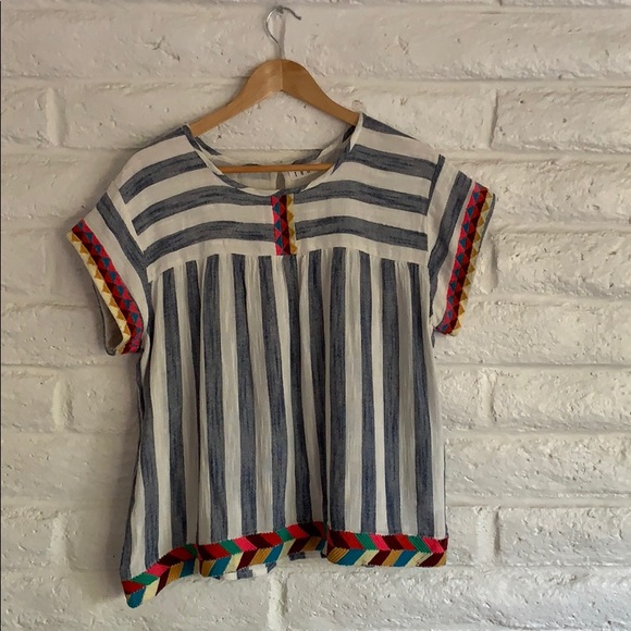 Anthropologie Short Sleeve Striped Top by THML - Picture 1 of 5
